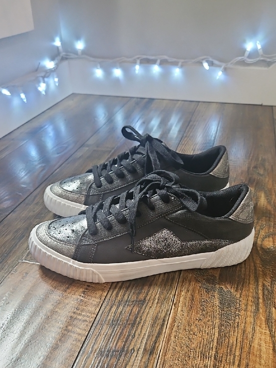 Blowfish Malibu Shoes - Blowfish Malibu Women's Metallic Silver / Black Lace-Up Sneakers